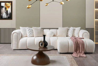 Γωνιακός Καναπές Μπουκλέ με 7 μαξιλάρια Αλέκιαστος Εκρού-Γκρι-Ανθρακί 752EST1314