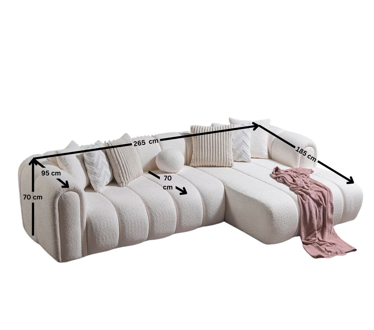 Γωνιακός Καναπές Μπουκλέ με 7 μαξιλάρια Αλέκιαστος Εκρού-Γκρι-Ανθρακί 752EST1314
