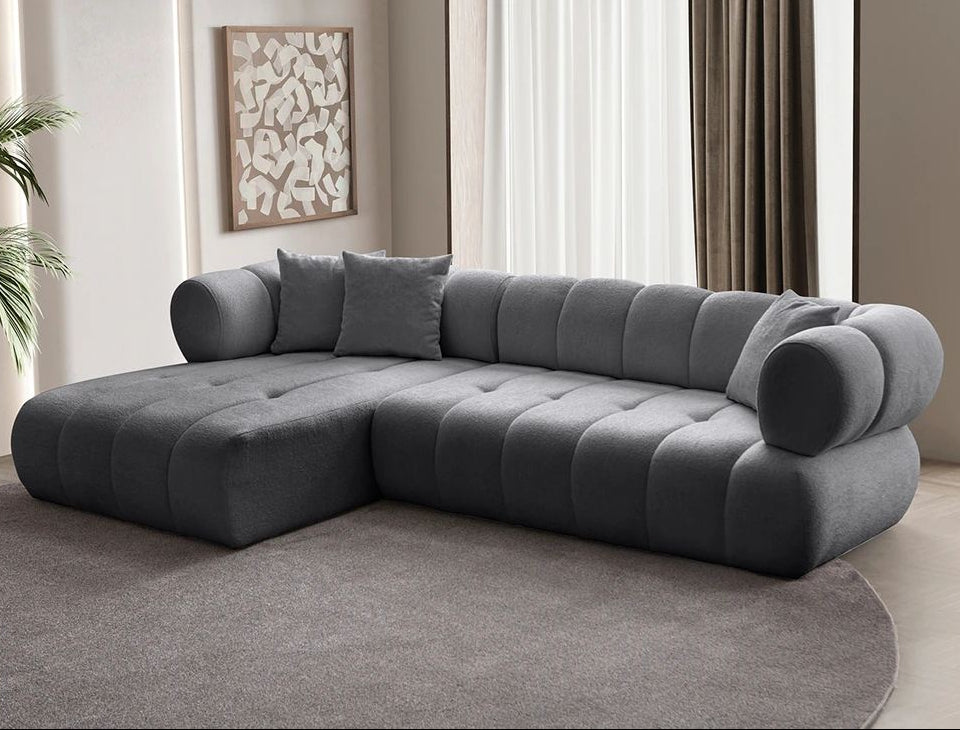 Μπουκλέ Γκρί Γωνιακός Καναπές