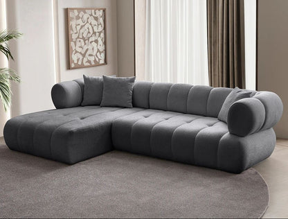 Μπουκλέ Γκρί Γωνιακός Καναπές