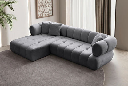 Μπουκλέ Γκρί Γωνιακός Καναπές Σαλονιού Άνετος Αλέκιαστος με 3 Μαξιλάρια έξτρα 752EST1325