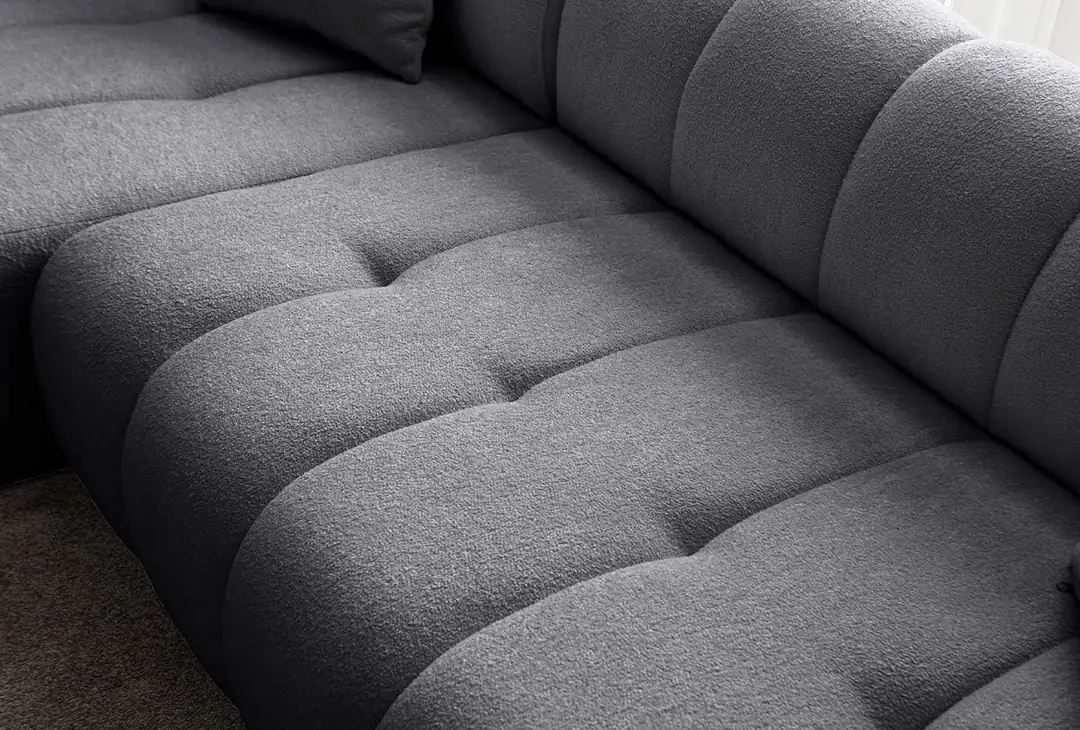 Μπουκλέ Γκρί Γωνιακός Καναπές Σαλονιού Άνετος Αλέκιαστος με 3 Μαξιλάρια έξτρα 752EST1325