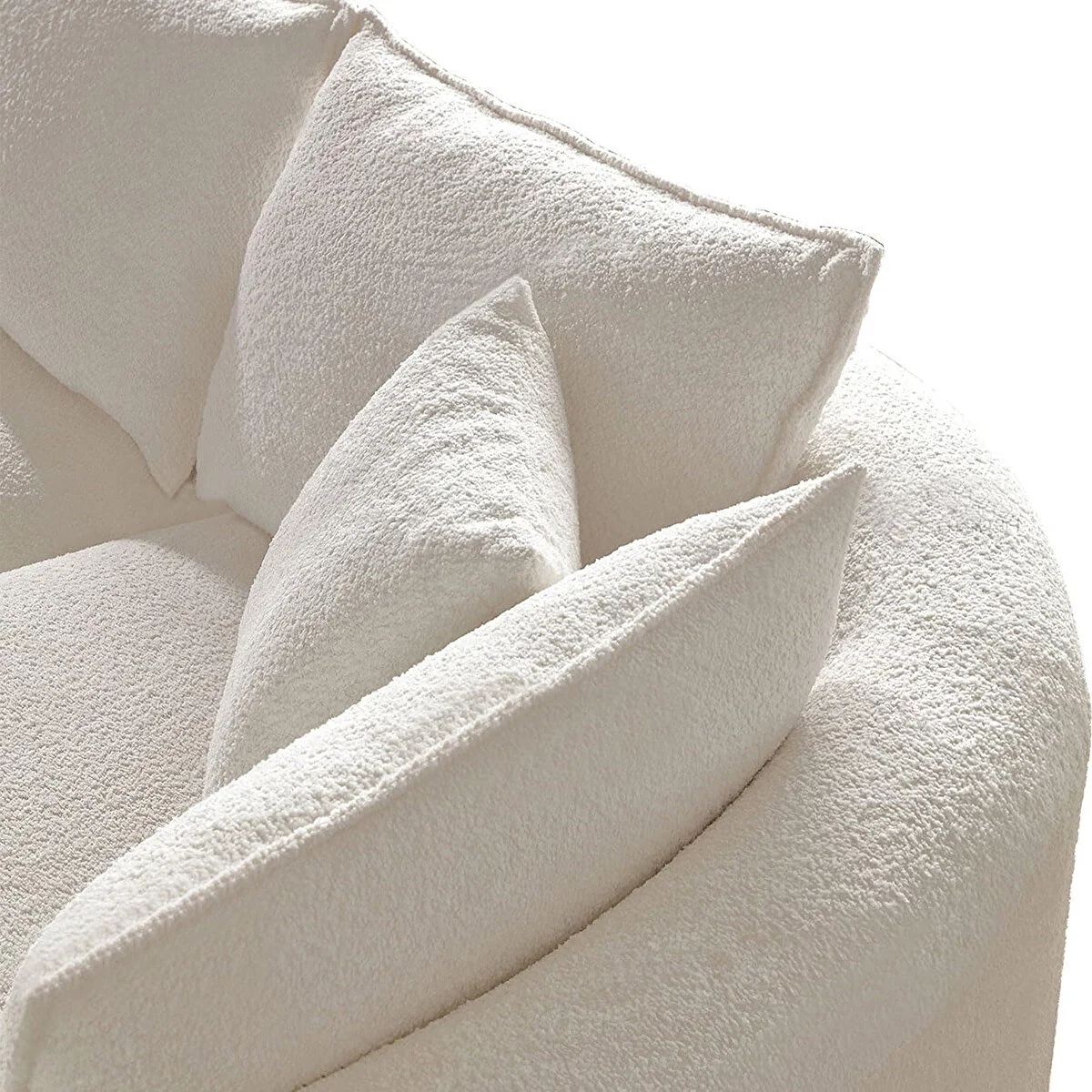 Εκρού Μπουκλέ Γωνιακός Καναπές Σαλονιού Αλέκιαστος με 7 Μαξιλάρια 752EST1342