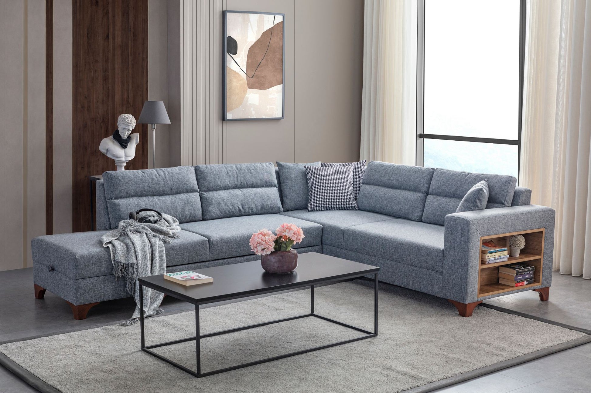 Γωνιακός Καναπές-Κρεβάτι σε χρώμα Γκρι, 752EST1389.