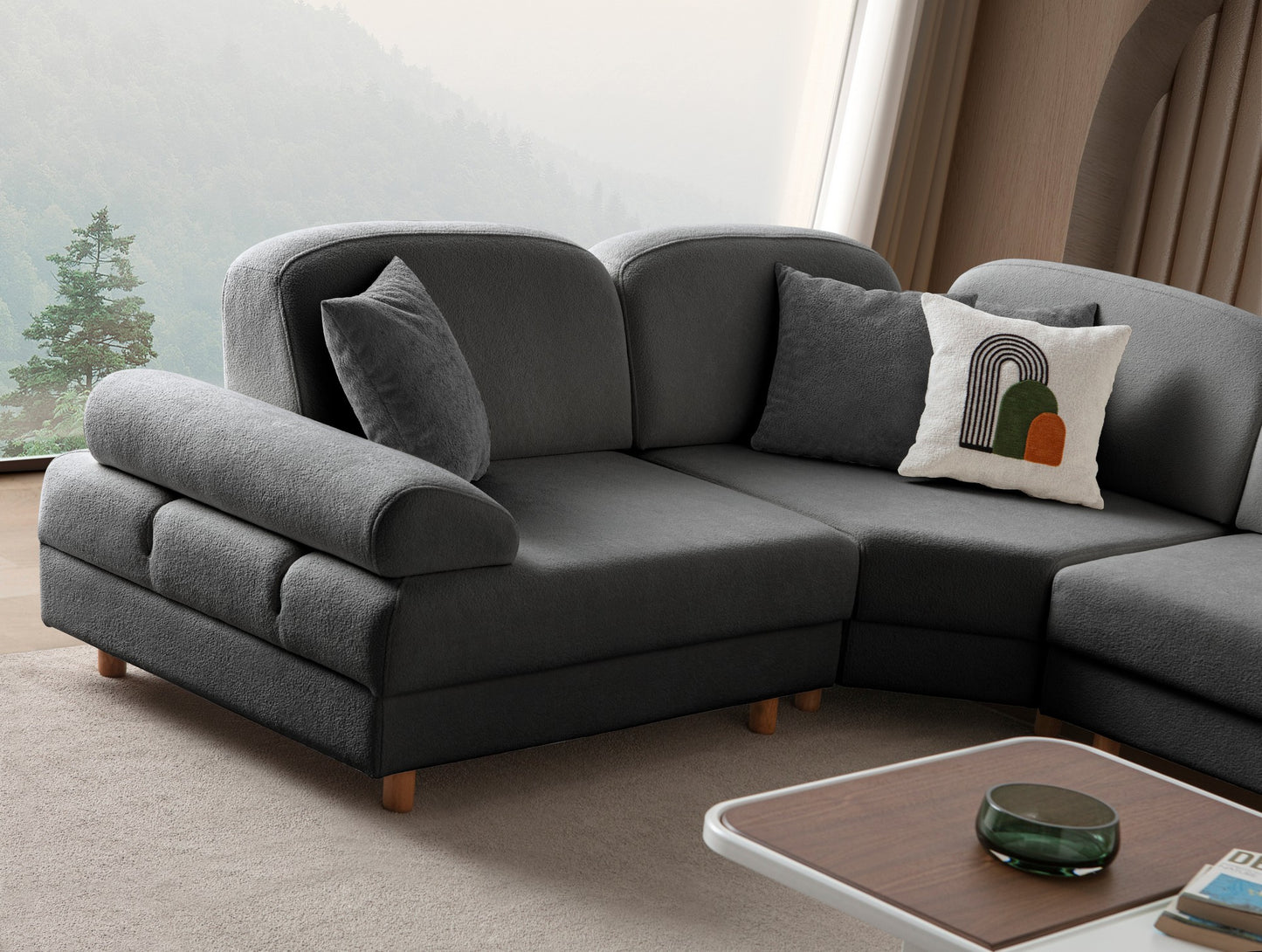 Γωνιακός Καναπές-Κρεβάτι σε χρώμα Ανθρακί, 752EST1435.