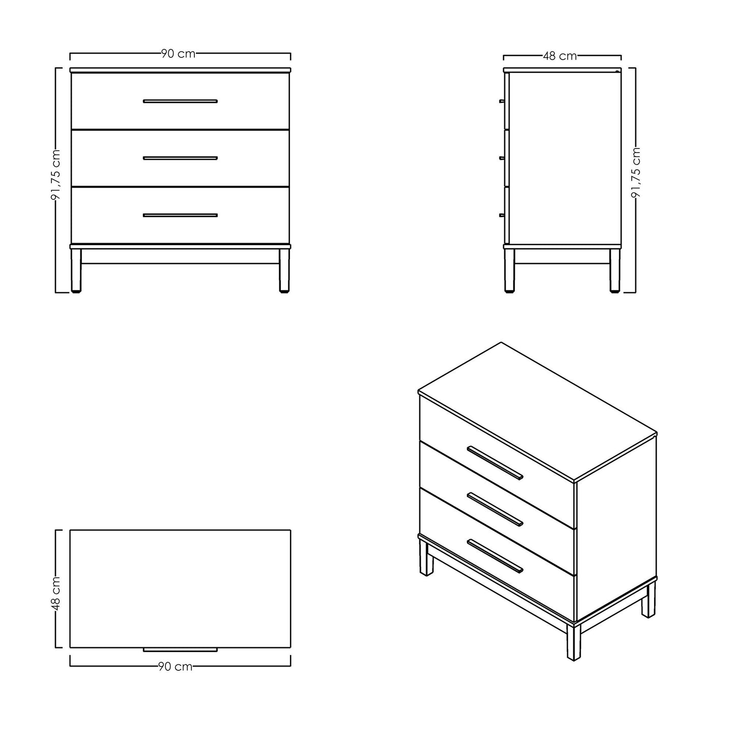 Συρταριέρα 90x91.75x48 εκ Wood / White Oak 762SRN1023