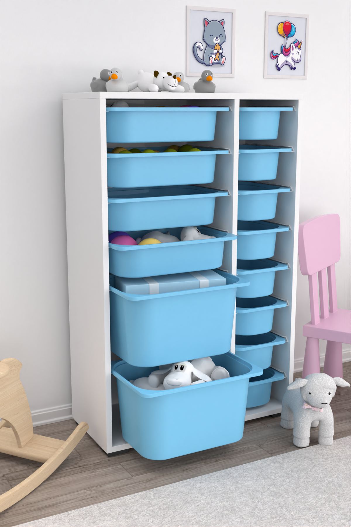 Ντουλάπα Οργάνωσης με Πολλαπλά Ράφια και Αποθηκευτικούς Χώρους Λευκό-Γαλάζιο 768ESL1163