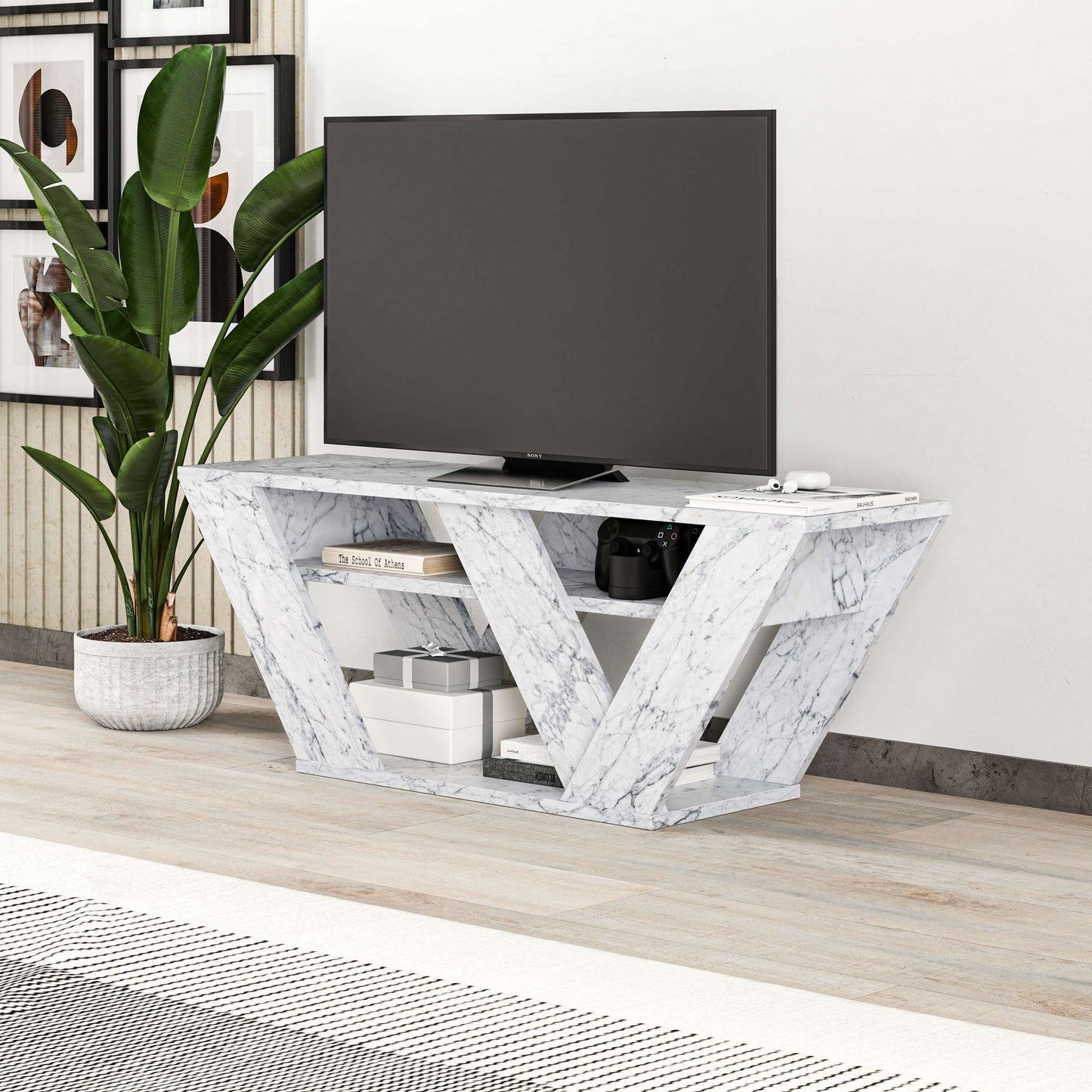 Έπιπλο Τηλεόρασης TV Βάση Σύνθεση Carrara Marble | 776HMS3131