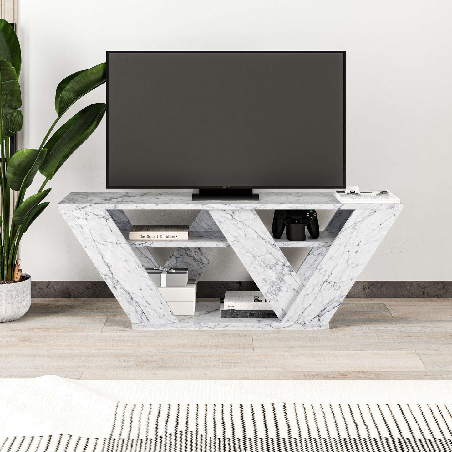 Έπιπλο Τηλεόρασης TV Βάση Σύνθεση Carrara Marble | 776HMS3131