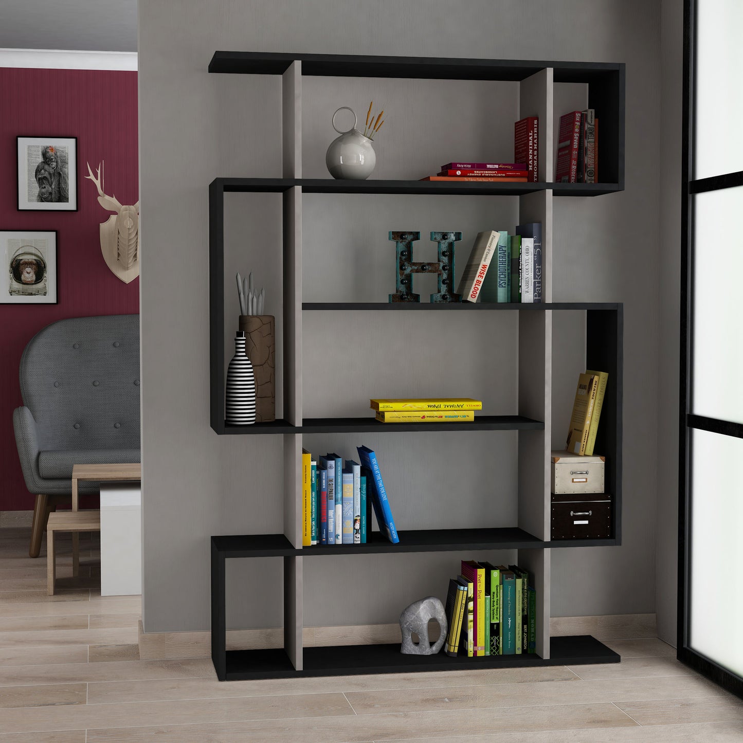 Βιβλιοθήκη 110 × 25,5 × 161 εκ. Ανθρακί Light Καφέ GR776HMS3617