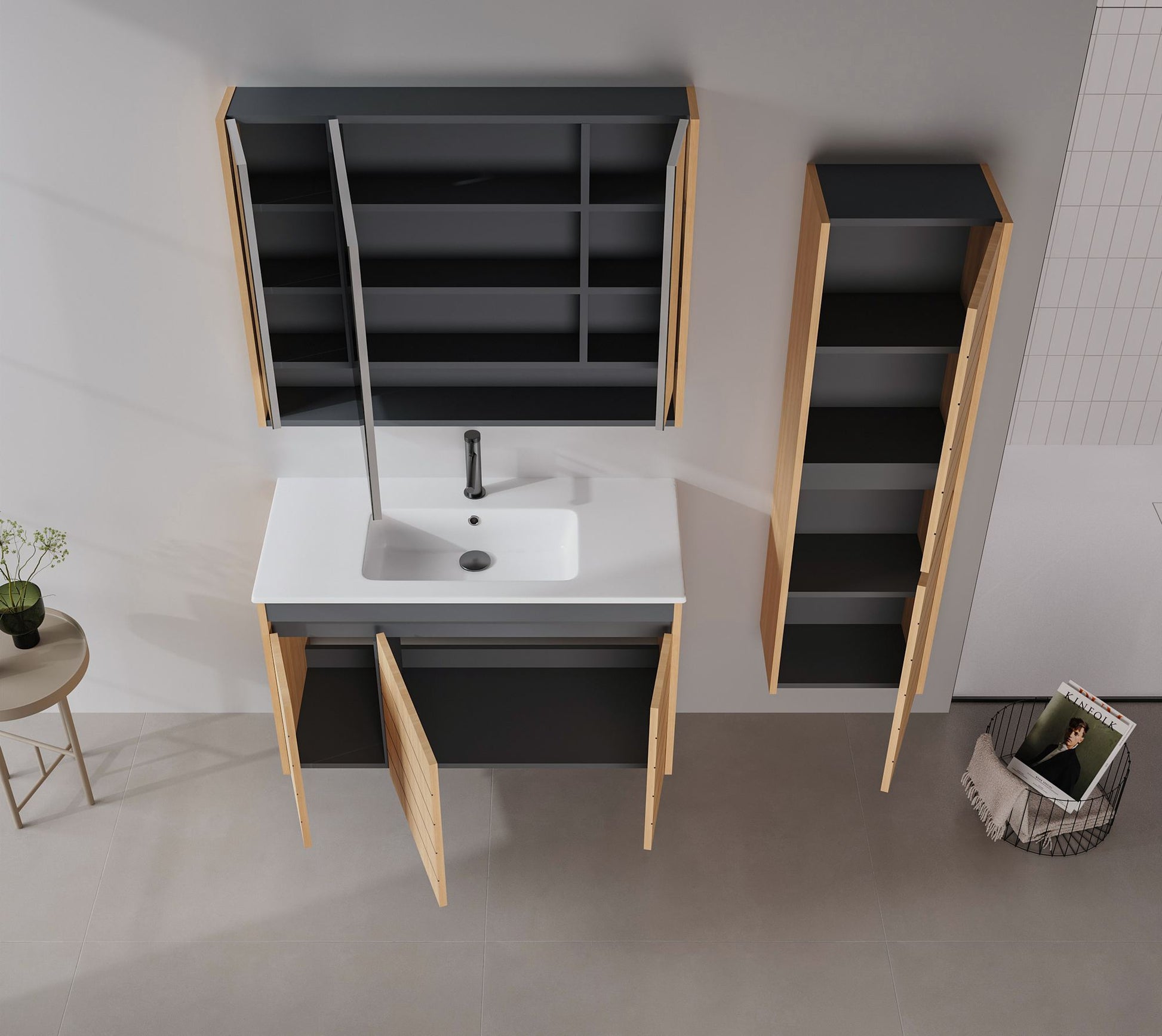 Έπιπλο Μπάνιου με Καθρέφτη σε χρώμα Καρυδί, 785PNC1171.
