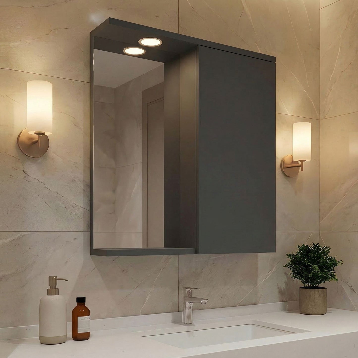 Ντουλάπι Καθρέφτης Μπάνιου 63x68x18 εκ. Matte Anthracite | 785PNC1246