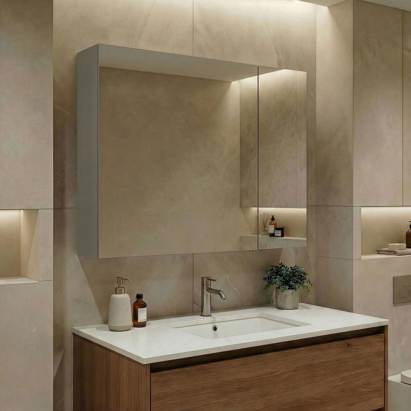 Ντουλάπι Καθρέφτης Μπάνιου 75x66x16 εκ. Matte Cashmere | 785PNC1305