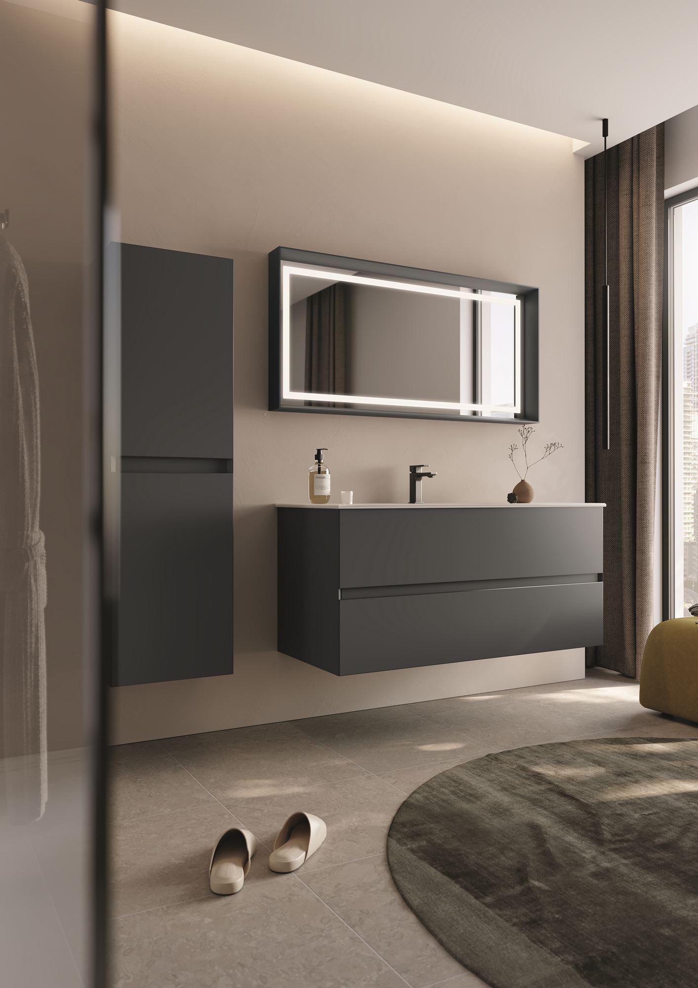 Έπιπλο Μπάνιου με Νιπτήρα σε χρώμα Ματ Ανθρακί, 785PNC1448.