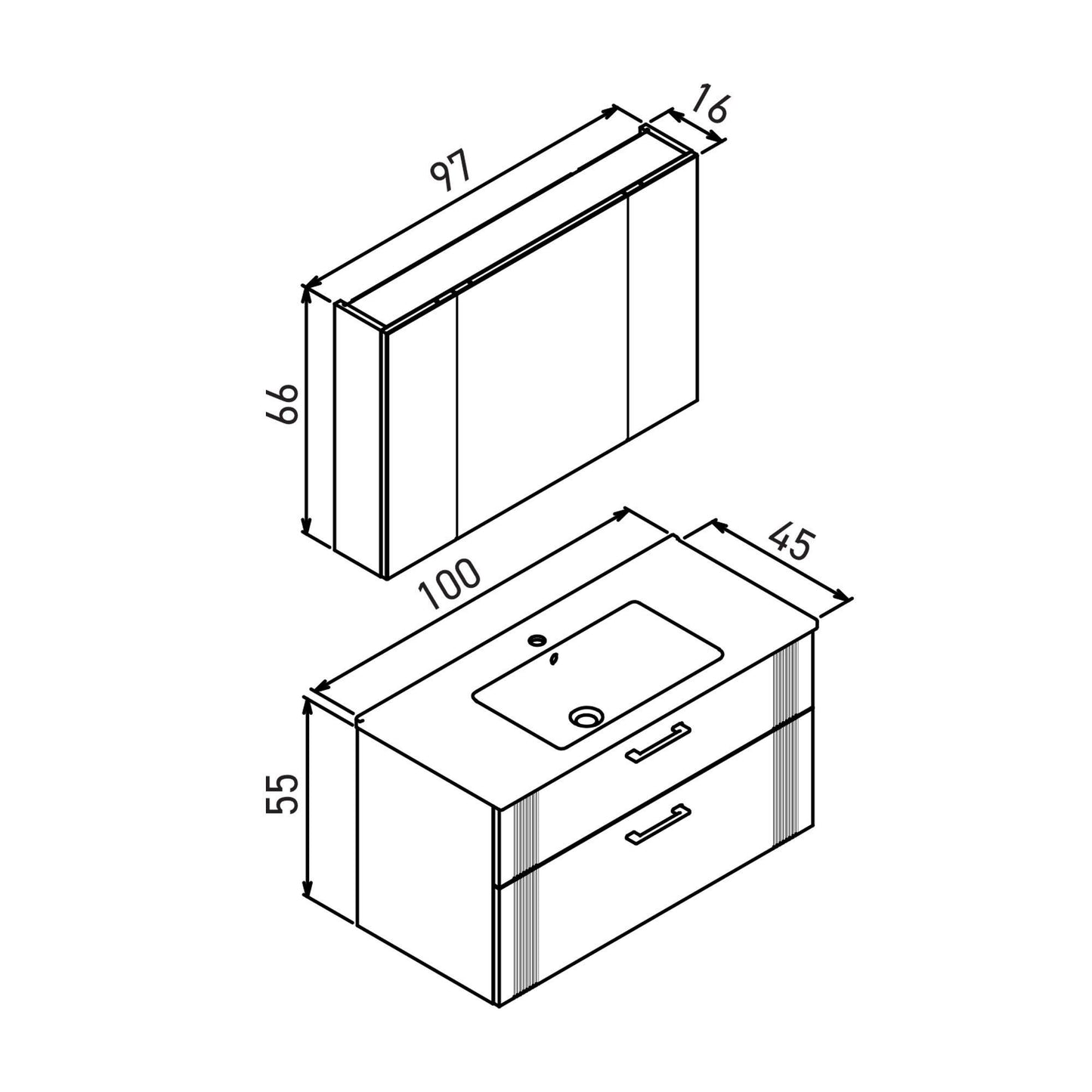 Σετ Επίπλου Μπάνιου με Νιπτήρα & Καθρέφτη (2 Τεμάχια) σε χρώμα Ματ Ανθρακί, 785PNC1519.