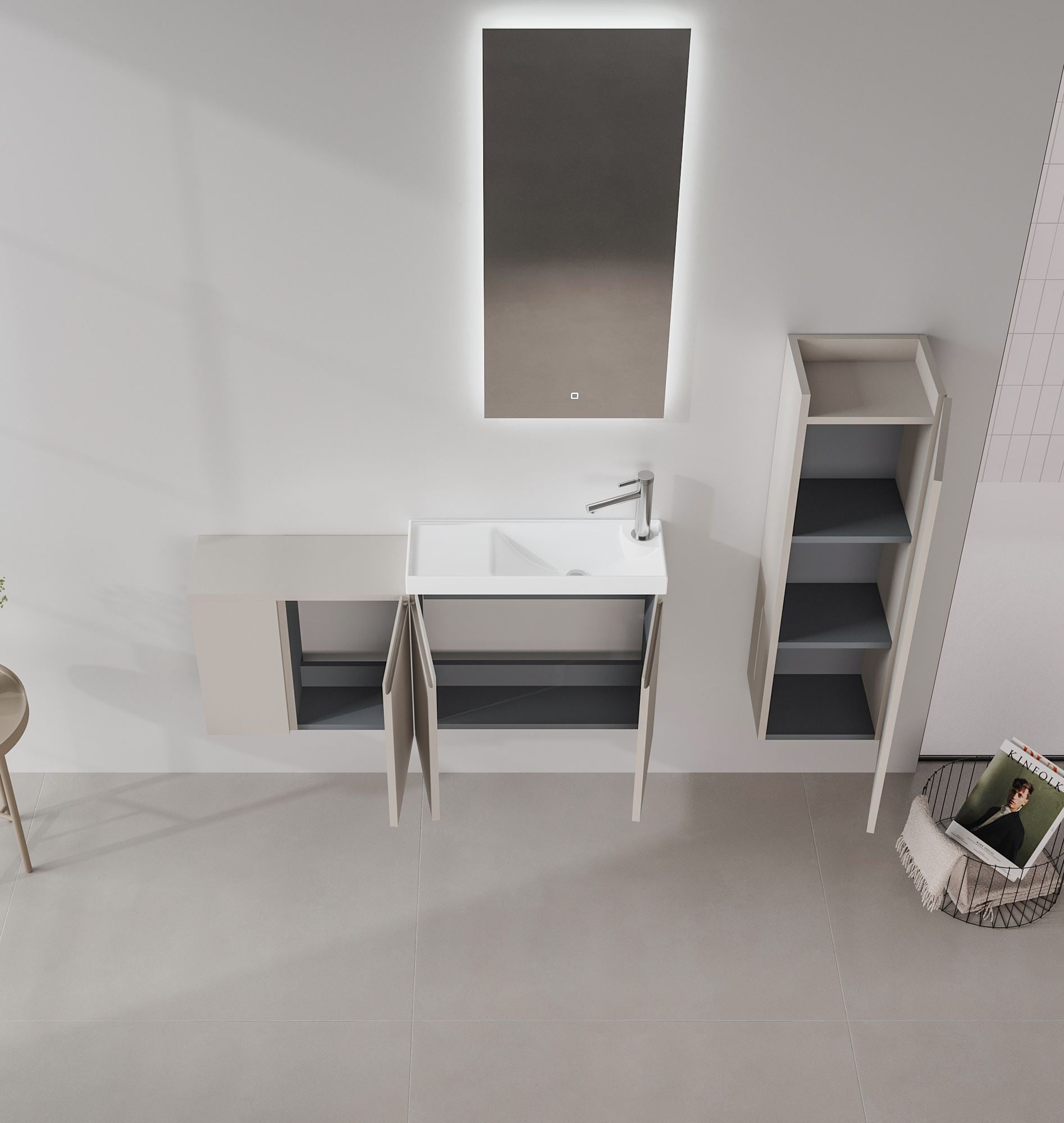 Σετ Επίπλου Μπάνιου με Νιπτήρα & Καθρέφτη (2 Τεμάχια) σε χρώμα Ματ Μινκ, 785PNC1571.
