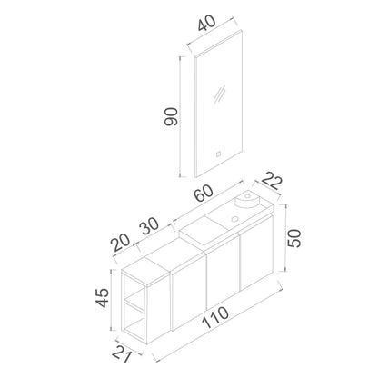 Σετ Επίπλου Μπάνιου με Νιπτήρα & Καθρέφτη (2 Τεμάχια) σε χρώμα Ματ Κασμίρ, 785PNC1574.