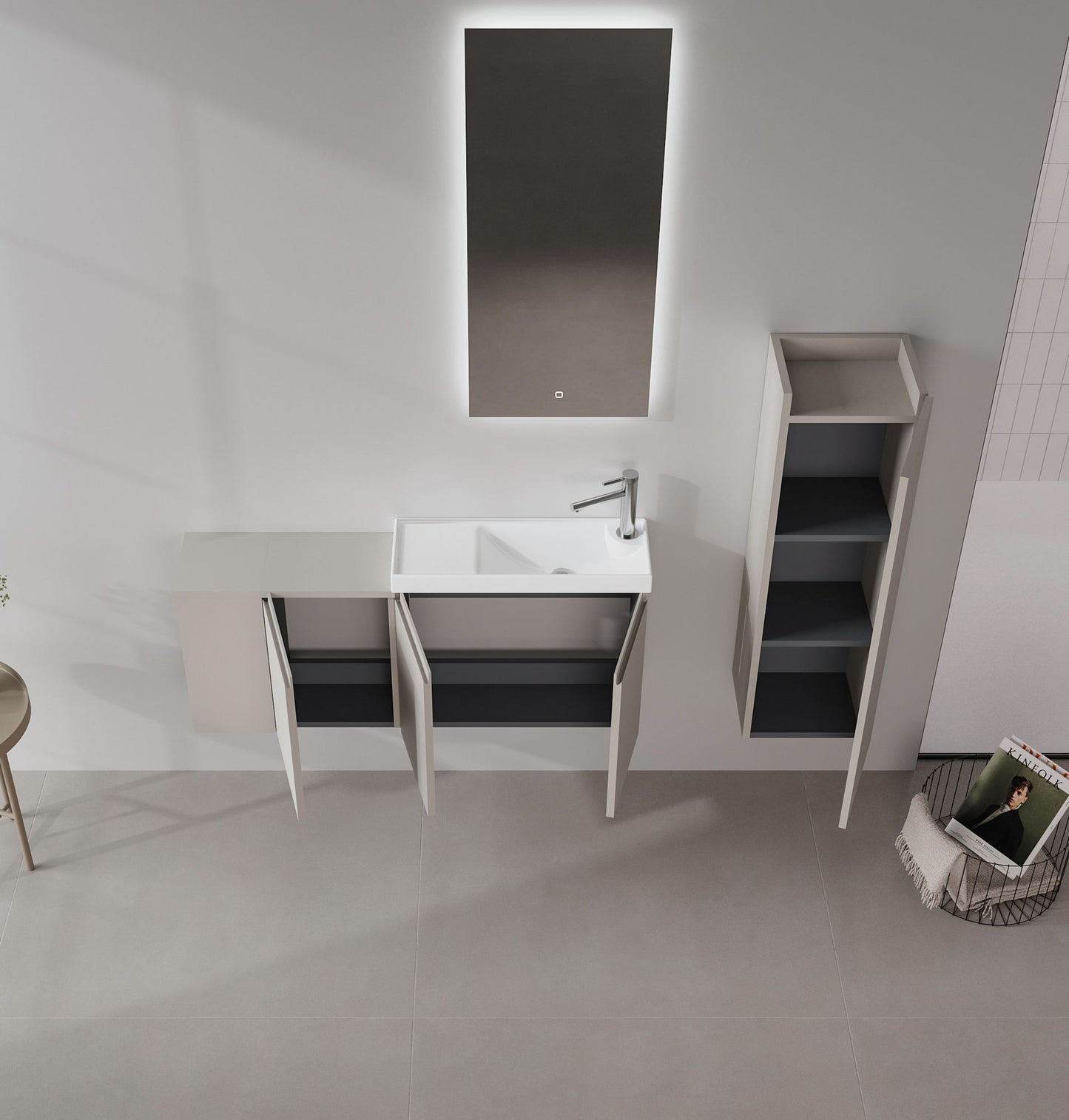 Σετ Επίπλου Μπάνιου με Νιπτήρα & Καθρέφτη (2 Τεμάχια) σε χρώμα Ματ Μινκ, 785PNC1577.