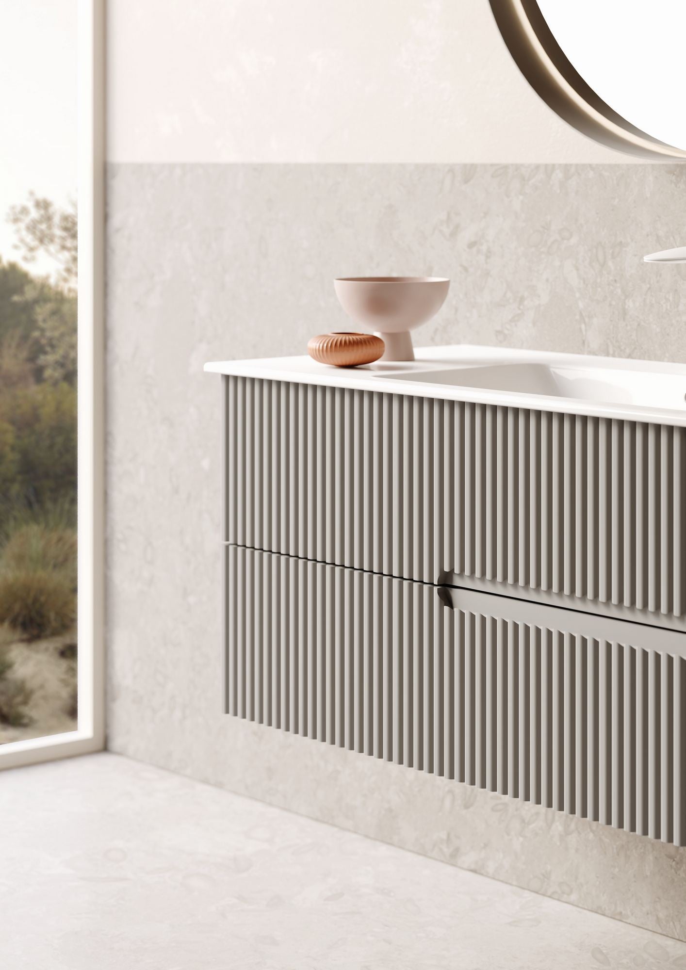 Σετ Επίπλου Μπάνιου με Νιπτήρα & Καθρέφτη (2 Τεμάχια) σε χρώμα Ματ Μινκ, 785PNC1618.