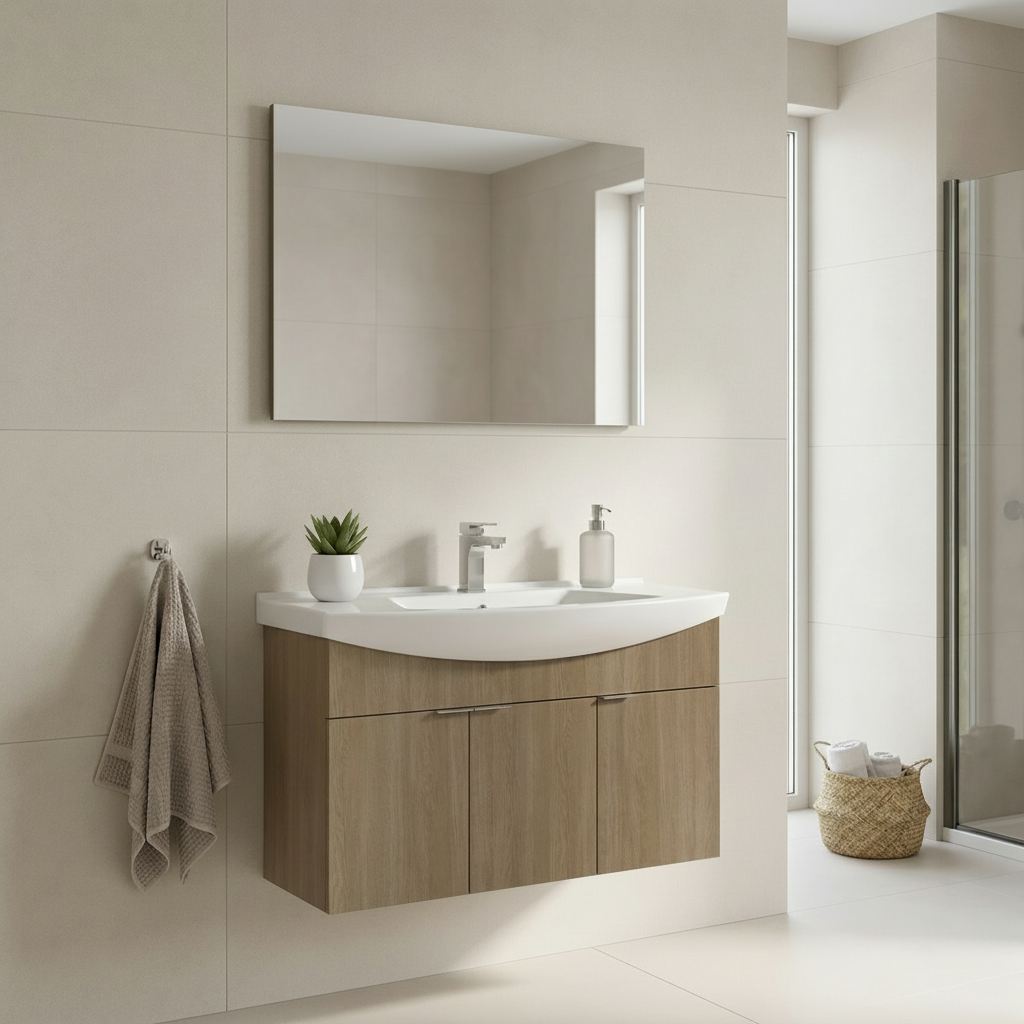 Σετ Επίπλου Μπάνιου με Νιπτήρα & Καθρέφτη (2 Τεμάχια) σε χρώμα Δρυς, 785PNC1658.
