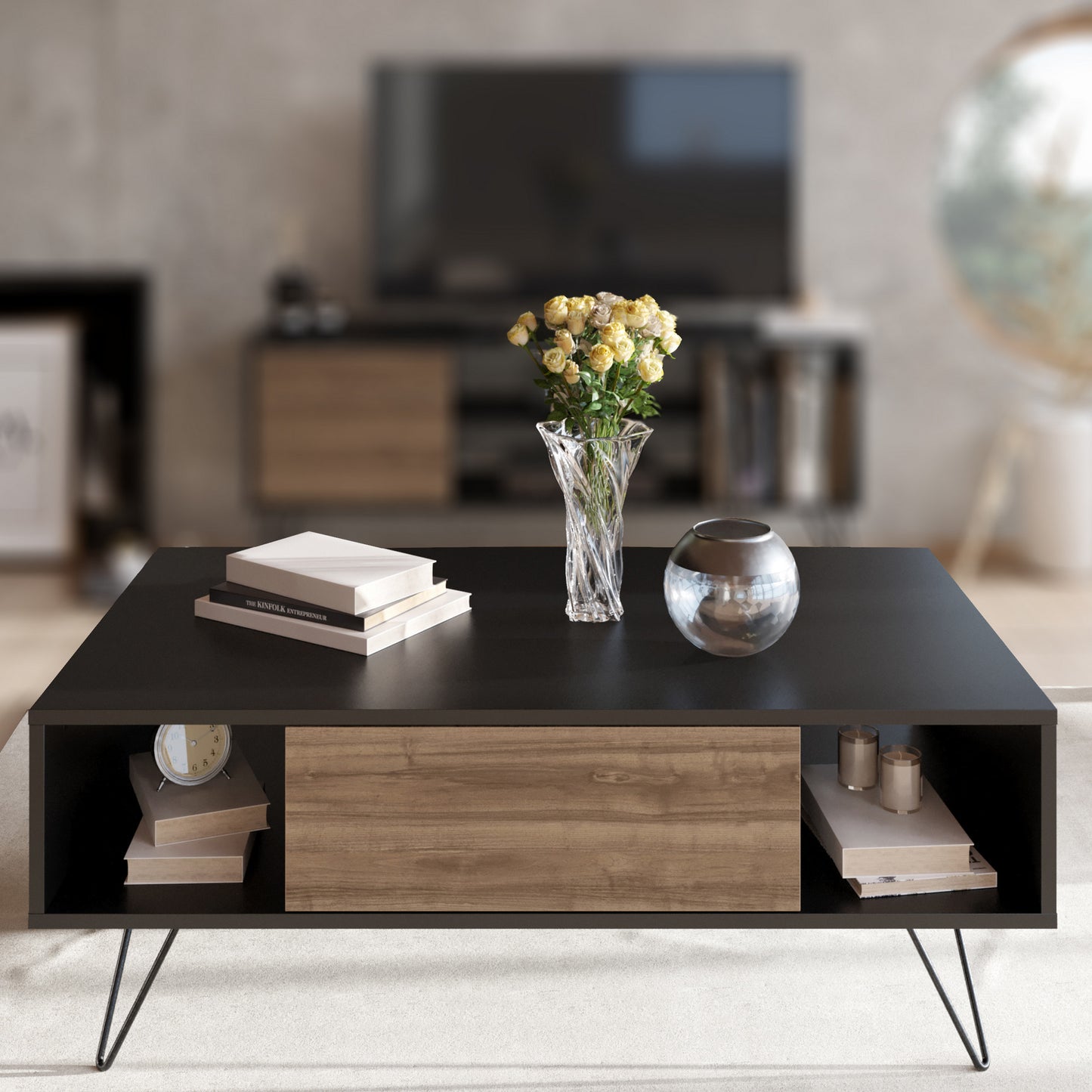 Τραπεζάκι Σαλονιού Μαύρο - Καρυδί 120 x 60 x 45,6 εκ GR788DEC4030