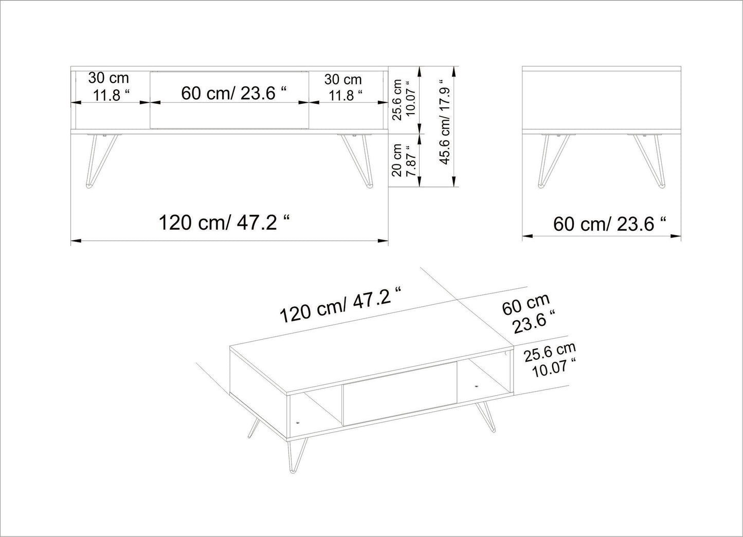 Τραπεζάκι Σαλονιού Μαύρο - Καρυδί 120 x 60 x 45,6 εκ GR788DEC4030