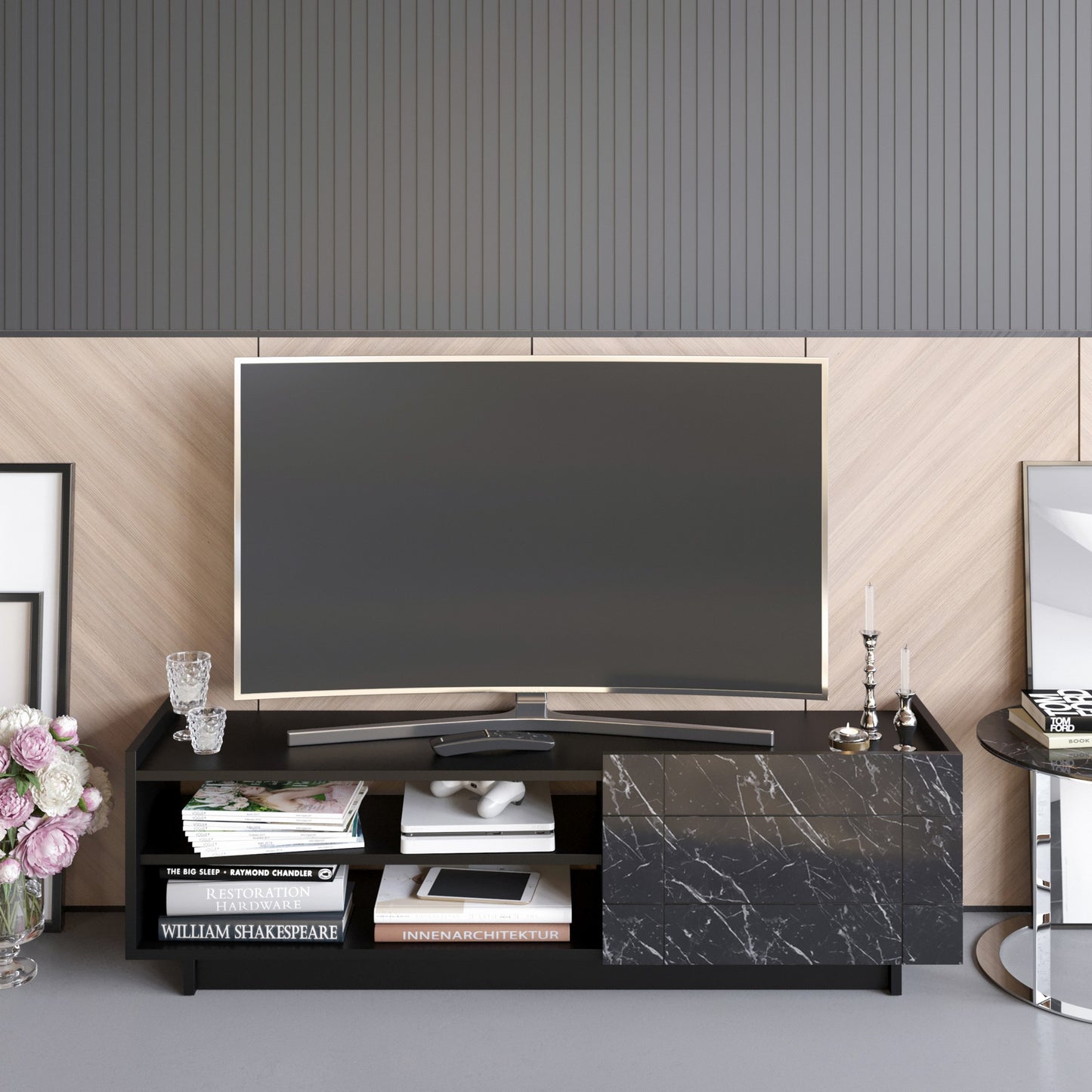 Έπιπλο Τηλεόρασης TV Βάση Σύνθεση Μαύρο Marble | 788DEC4044