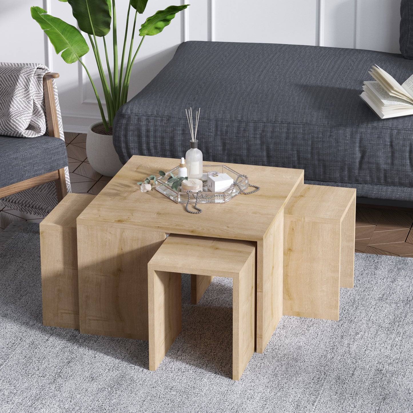 Τραπεζάκι Σαλονιού Set Δρυς Sapphire 60 x 60 x 37 εκ GR793ELG2819