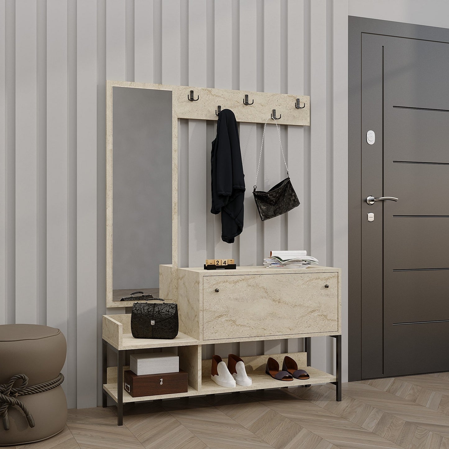 Έπιπλο Εισόδου Βάση για Παλτό Παπουτσοθήκη Κονσόλα Κρεμάστρα Καθρέφτης Καλόγερος Ντουλάπα για διάδρομο 2 Χρώματα 393MRD1276