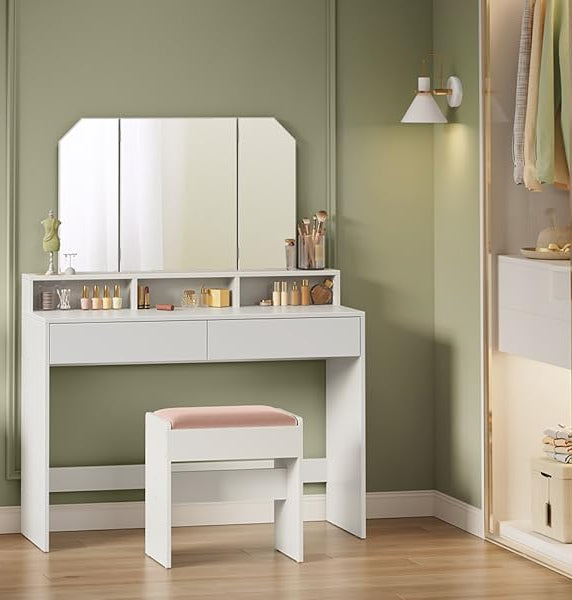 Τραπέζι Μπουντουάρ Μακιγιάζ Μεικαπ Τουαλέτας Κρεβατοκάμαρας Καθρέφτης Αναδιπλούμενος Λευκό RD-T115W01