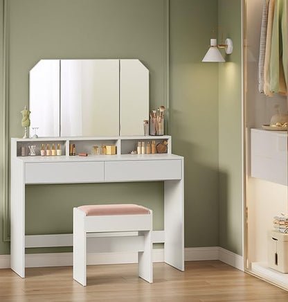 Τραπέζι Μπουντουάρ Μακιγιάζ Μεικαπ Τουαλέτας Κρεβατοκάμαρας Καθρέφτης Αναδιπλούμενος Λευκό RD-T115W01