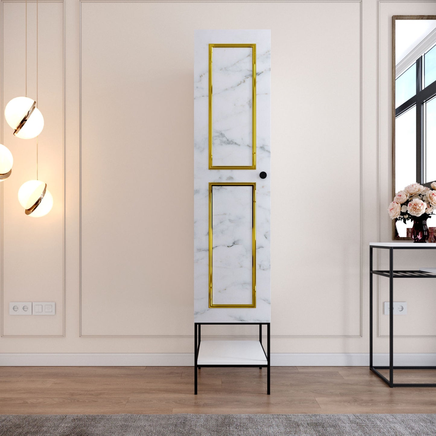 Ντουλάπα 42x200x50 εκ White Black Gold 801CMY3437