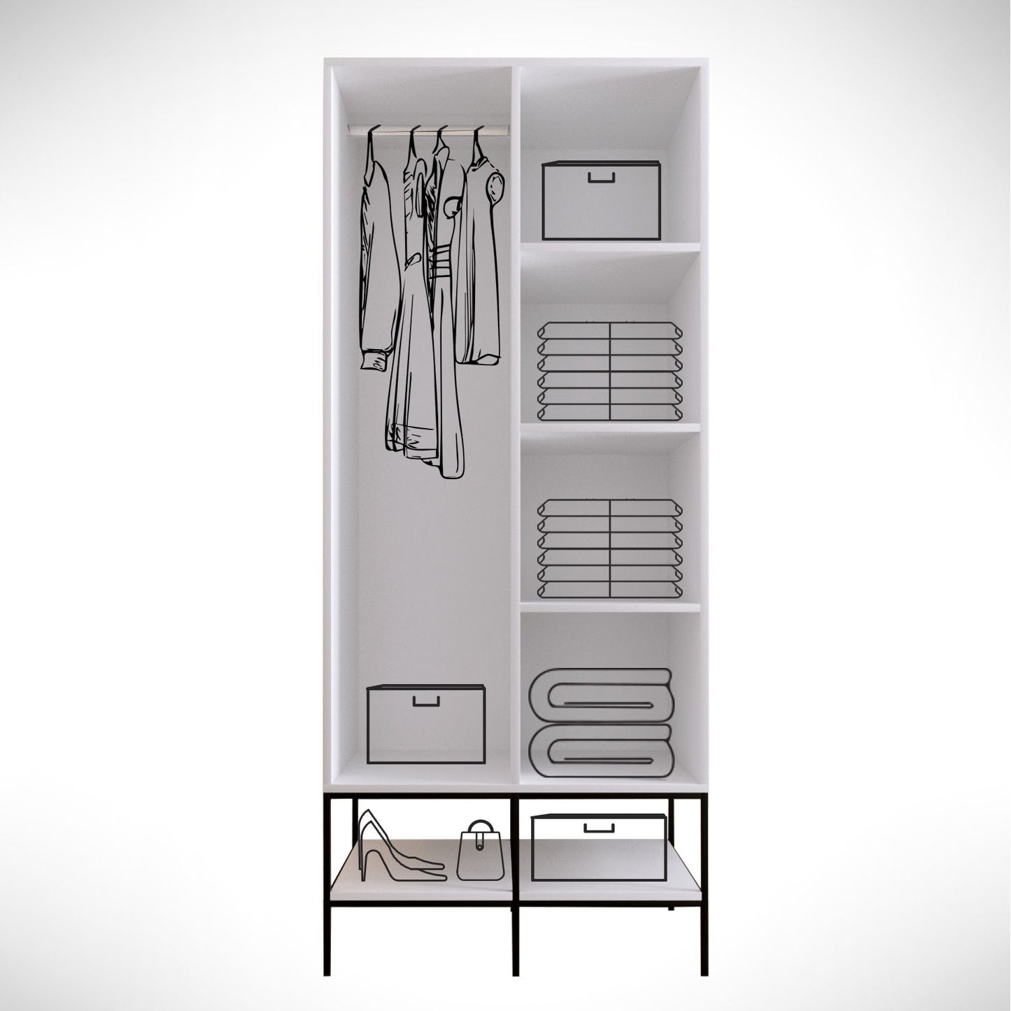 Ντουλάπα 84x200x50 εκ White Black Gold 801CMY3438