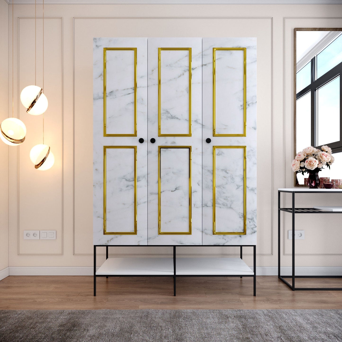 Ντουλάπα 126x200x50 εκ White Black Gold 801CMY3439
