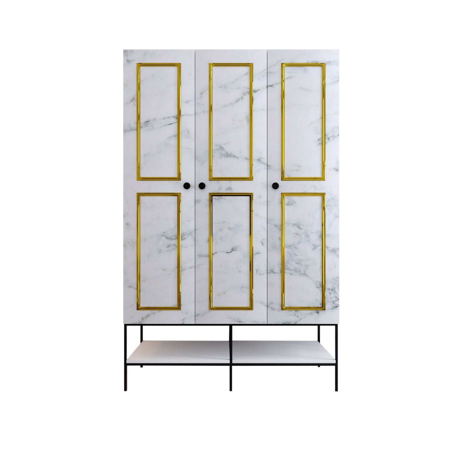 Ντουλάπα 126x200x50 εκ White Black Gold 801CMY3439