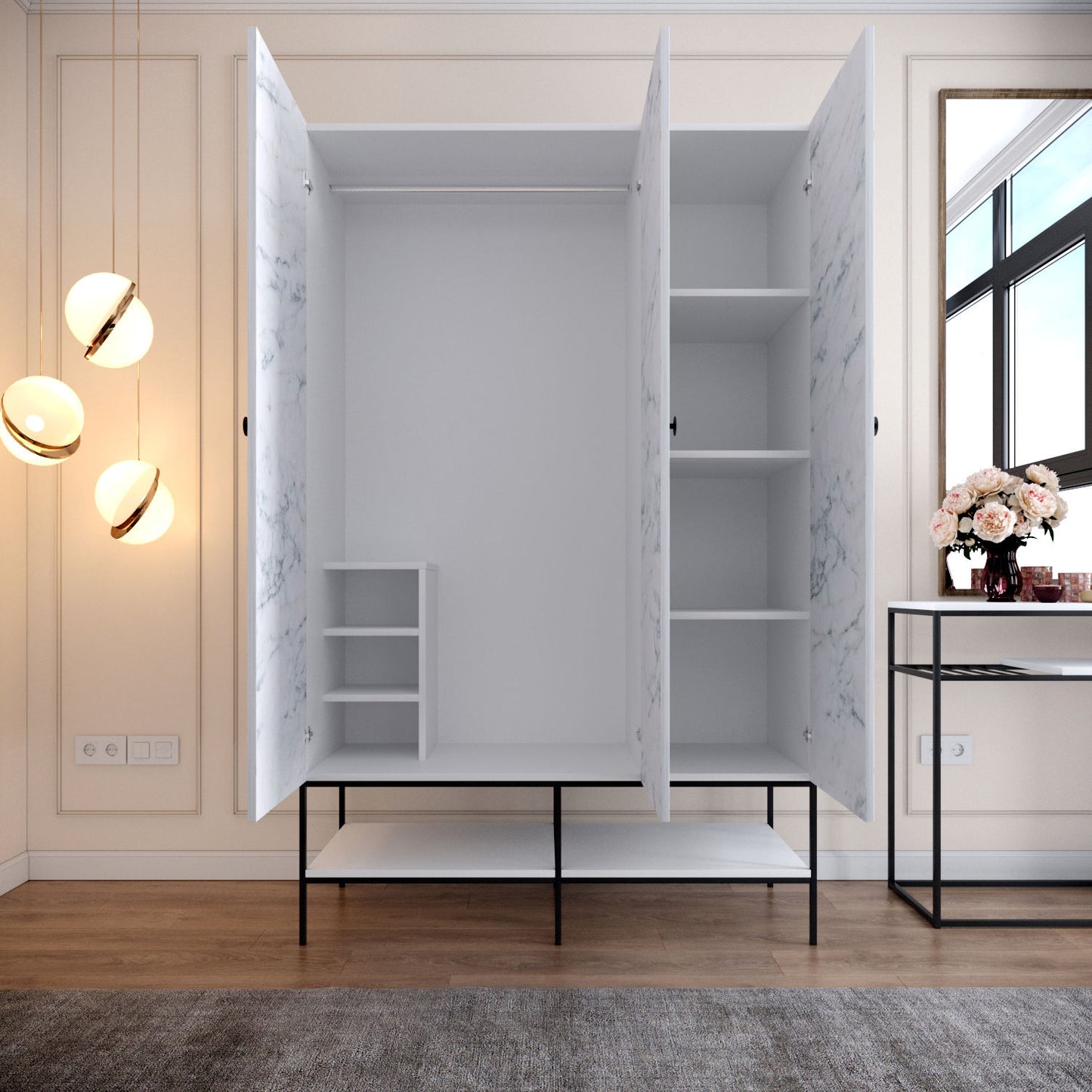 Ντουλάπα 126x200x50 εκ White Black Gold 801CMY3439
