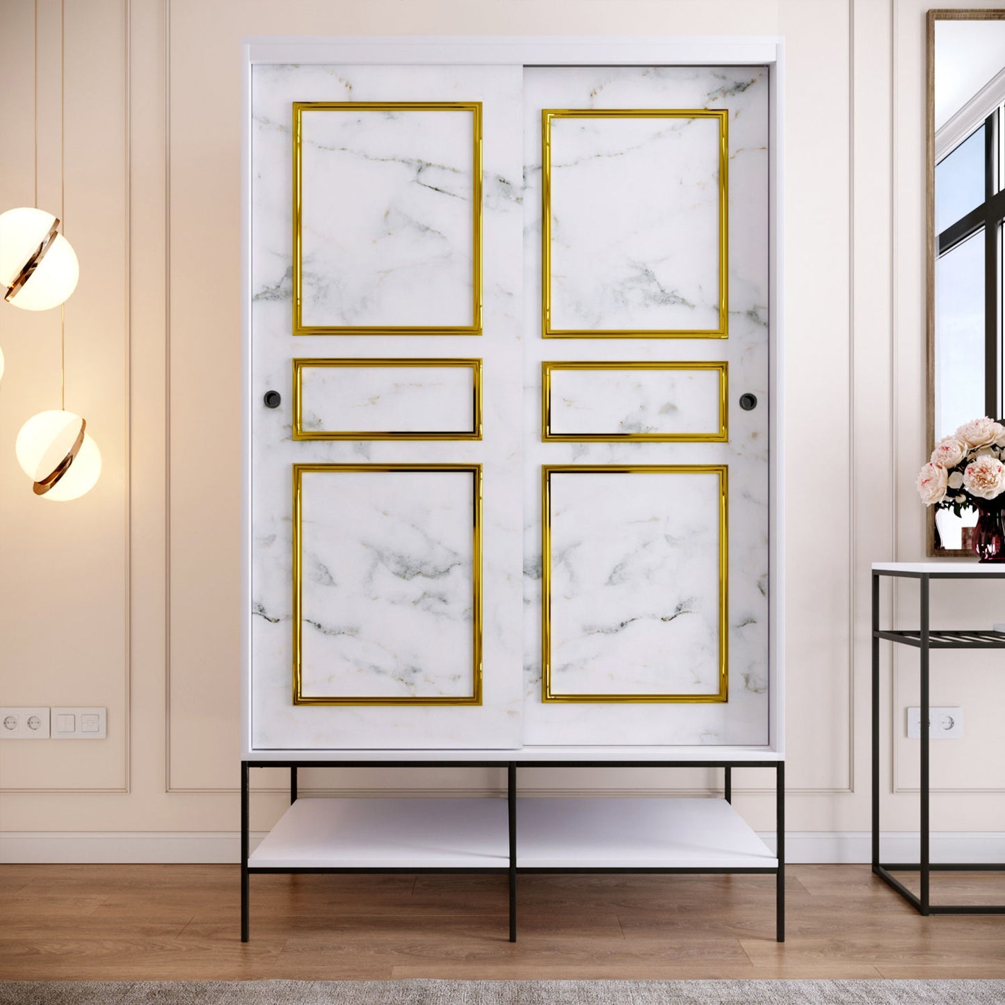 Ντουλάπα 120x200x57 εκ White Black Gold 801CMY3443