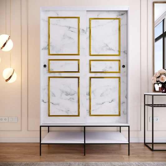 Ντουλάπα 120x200x57 εκ White Black Gold 801CMY3443