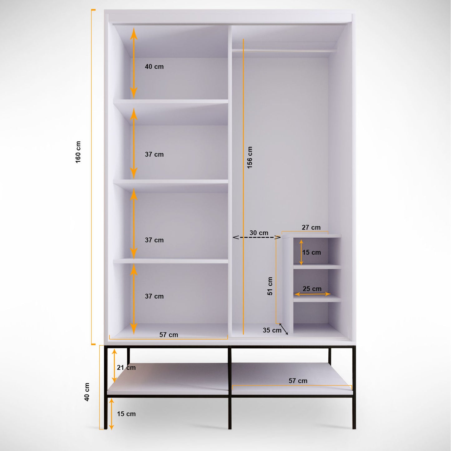 Ντουλάπα 120x200x57 εκ White Black Gold 801CMY3443