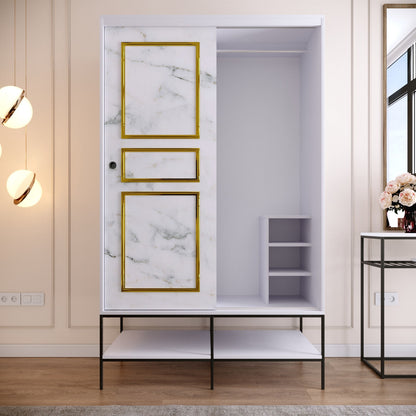 Ντουλάπα 120x200x57 εκ White Black Gold 801CMY3443