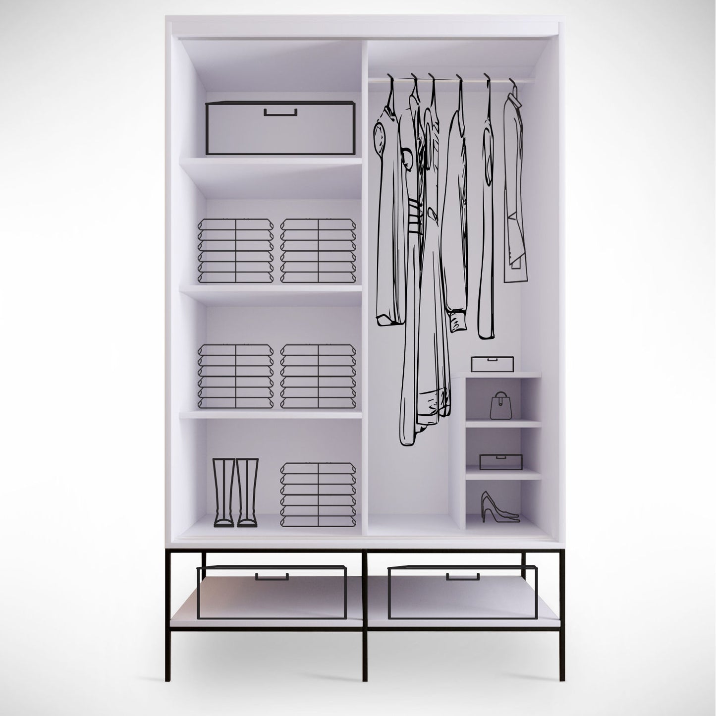 Ντουλάπα 120x200x57 εκ White Black Gold 801CMY3443