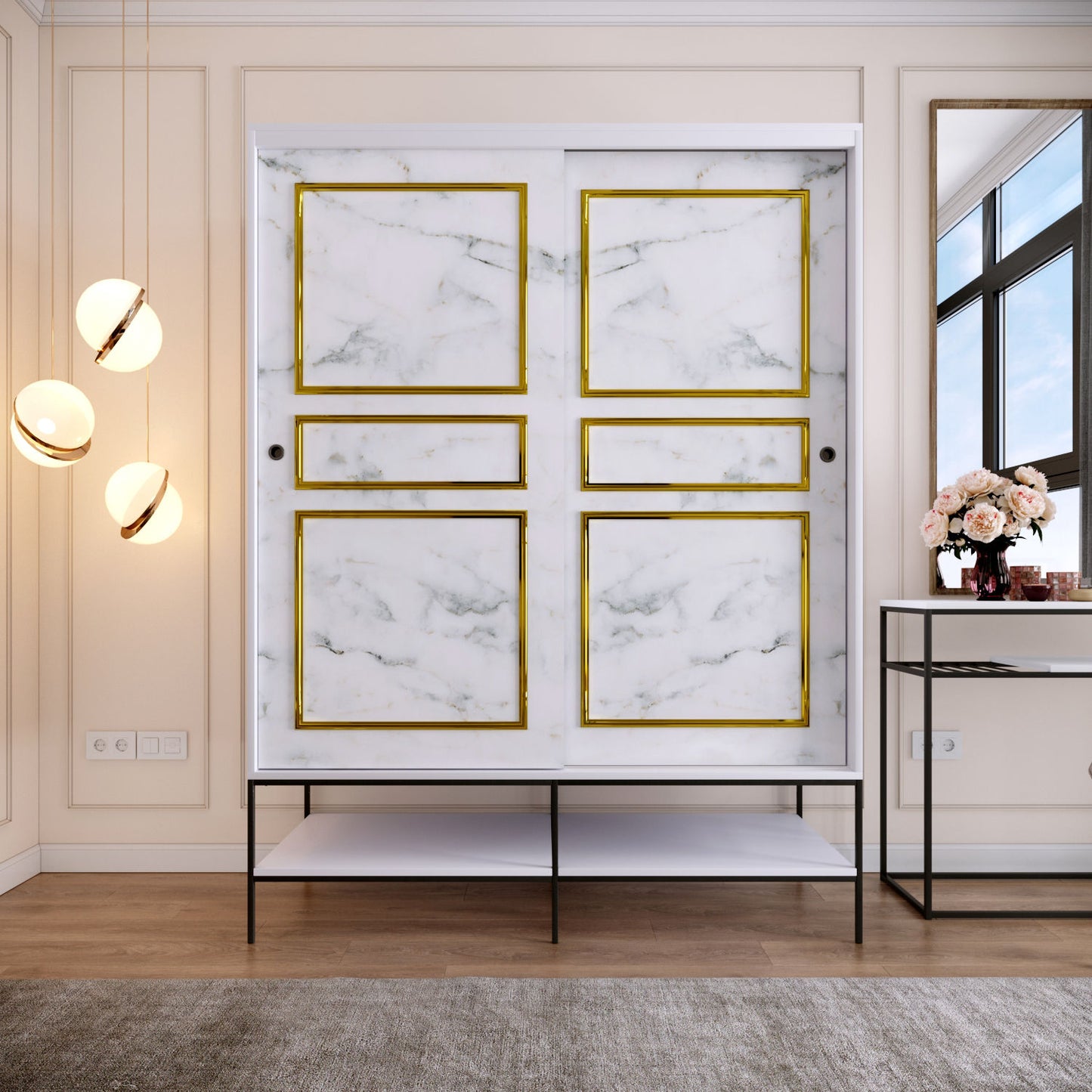 Ντουλάπα 150x200x57 εκ White Black Gold 801CMY3444