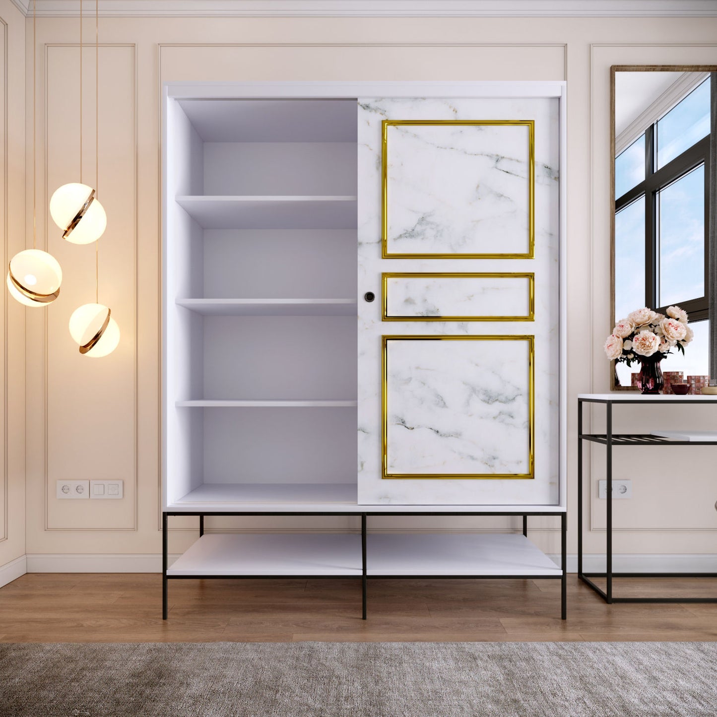 Ντουλάπα 150x200x57 εκ White Black Gold 801CMY3444