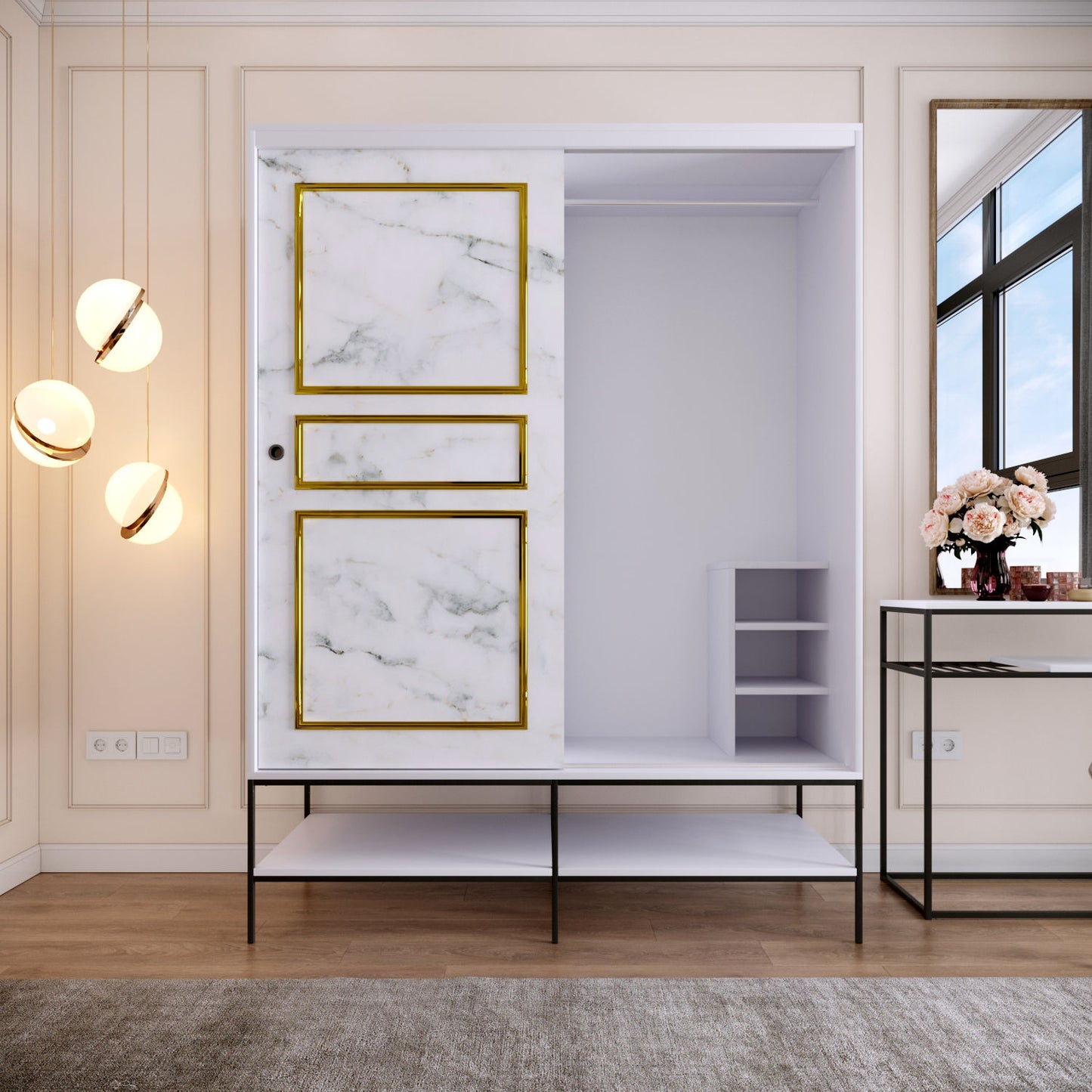Ντουλάπα 150x200x57 εκ White Black Gold 801CMY3444