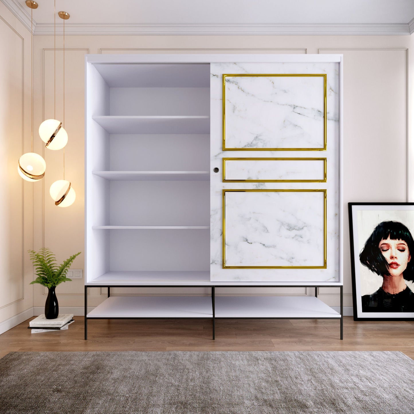 Ντουλάπα 190x200x57 εκ White Black Gold 801CMY3445