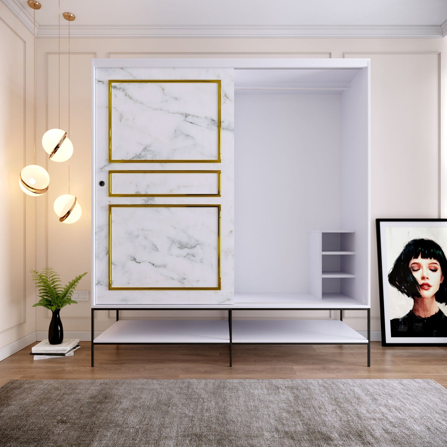 Ντουλάπα 190x200x57 εκ White Black Gold 801CMY3445