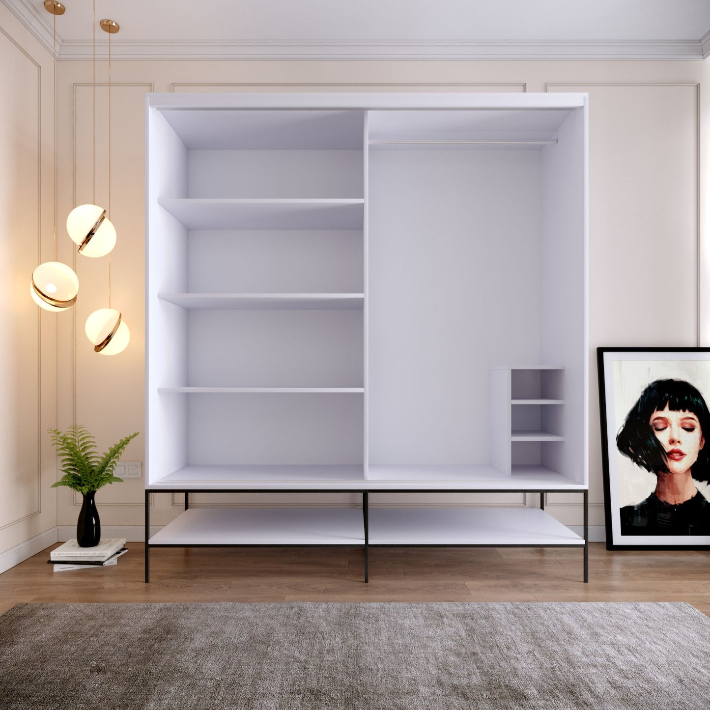 Ντουλάπα 190x200x57 εκ White Black Gold 801CMY3445