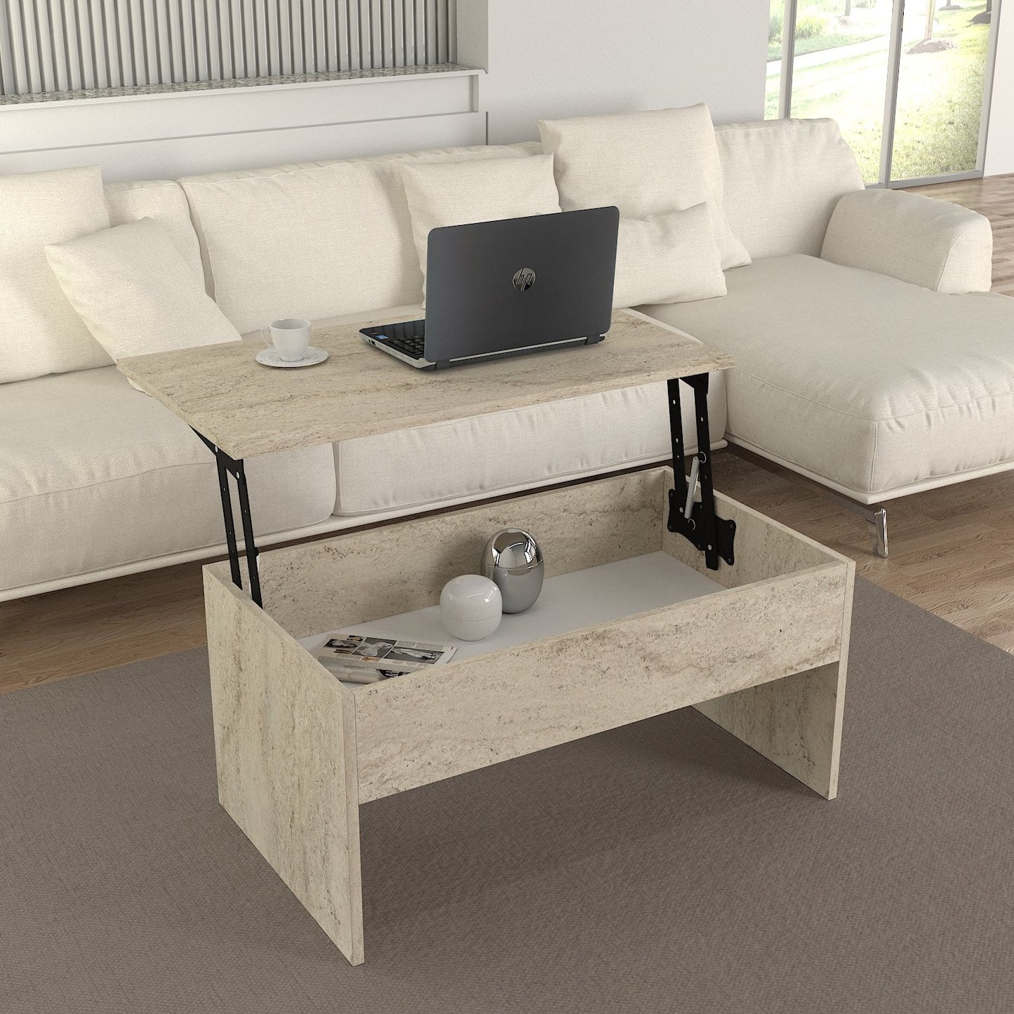 Τραπεζάκι Σαλονιού Travertine 90 x 45 x 52 εκ GR804TRH2853
