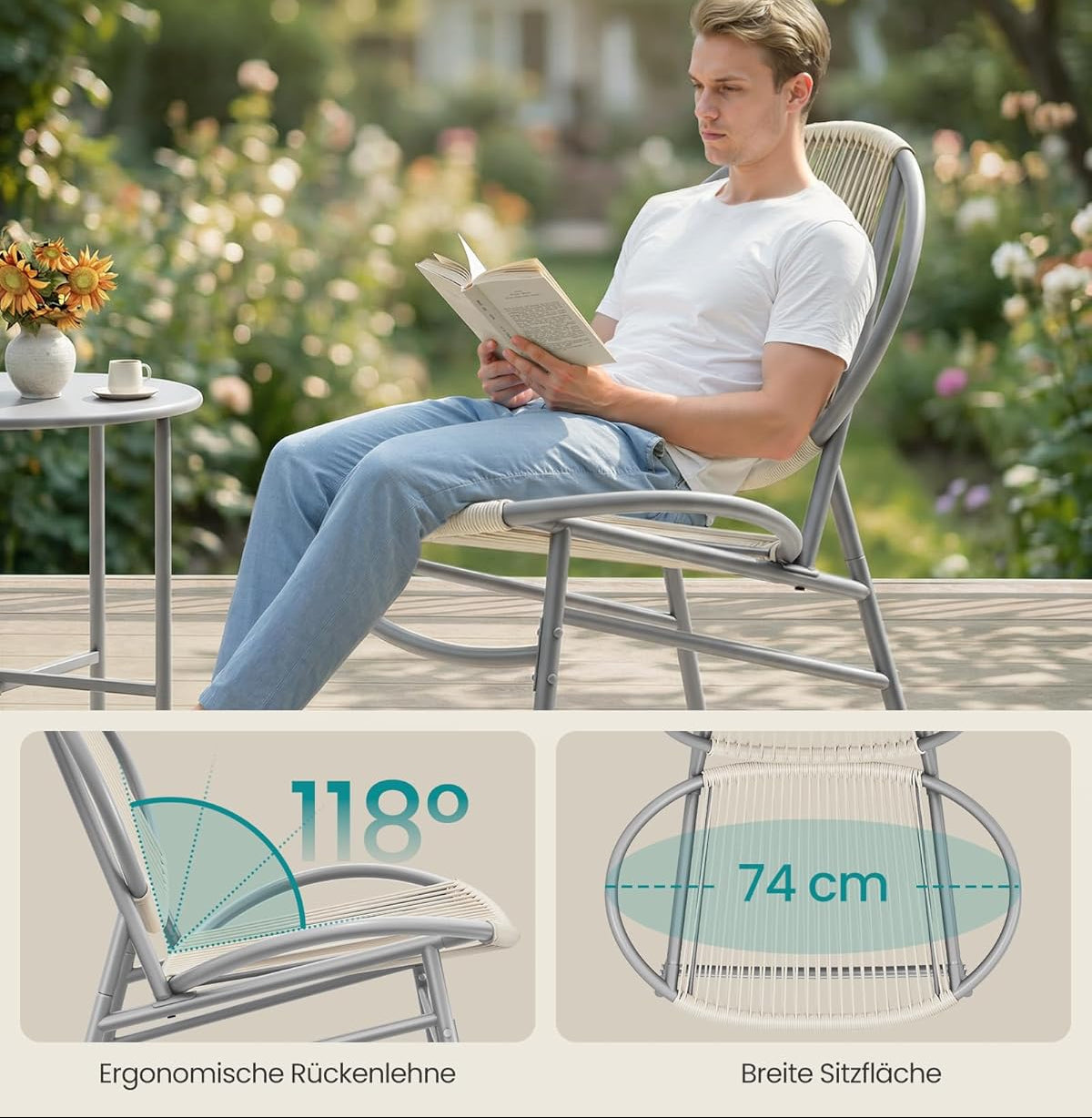 Μοντέρνο Σαλόνι Κήπου Μπαλκονιού σετ 3 τεμ. 2 Καρέκλες Πολυθρόνες Εργονομικές Στιβαρές Αντοχής έως 130 κιλά και Τραπεζάκι GG-F021GZ01