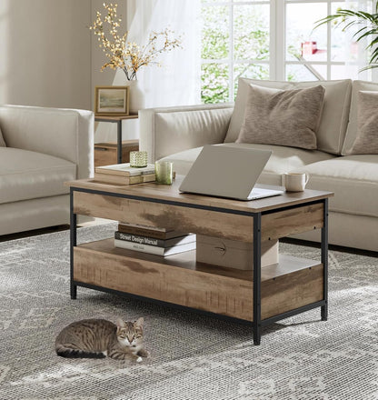 Height Adjustable Coffee Table with Drawers brown black LC-T209K01 